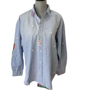 Polo Ralph Lauren Chambray Womens Sz 16 Shirt Button Up Embroidered Patchwork